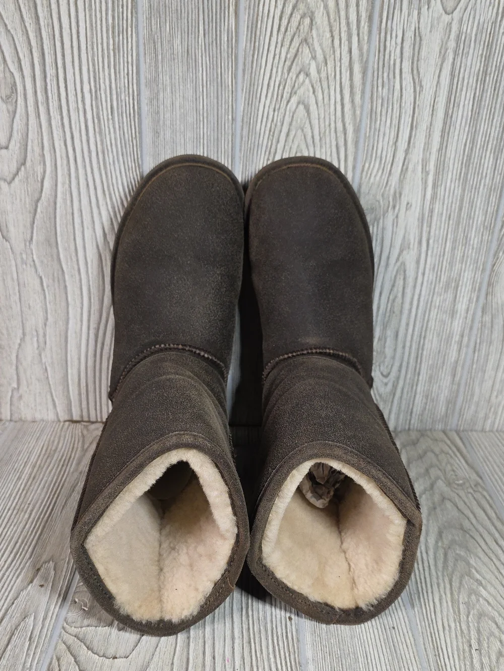 Bearpaw Emma Short Brown Suede Winter Faux Fur Lined Boots Womens Size 7